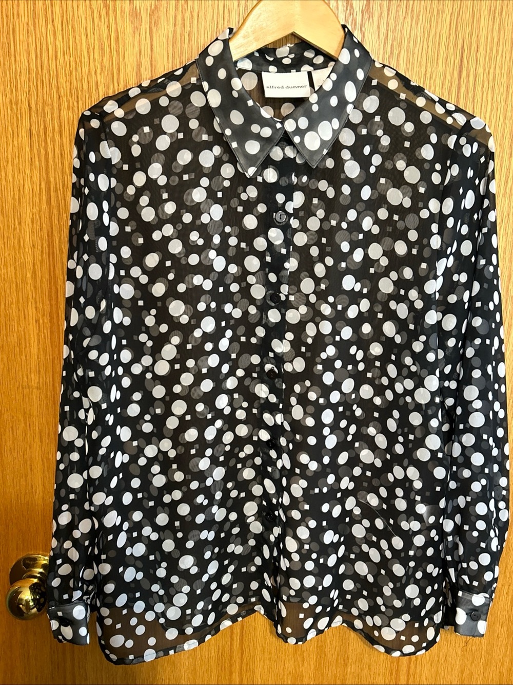 Alfred Dunner blouse top sheer see thru polka dot shirt size 14  working girl